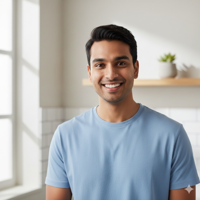 Smiling man showing healthy teeth for dental implant care concept